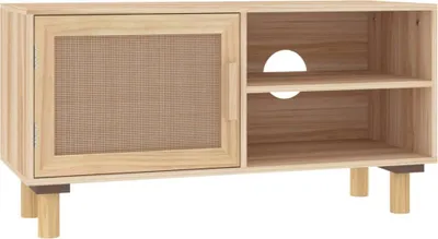 Produktbild von vidaXL TV-Schrank Braun 80x30x40 cm Massivholz Kiefer und Natur-Rattan