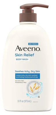 Produktbild von Duschgel, Aveeno, Skin Relief, spendet Feuchtigkeit und repariert trockene Haut, mit Haferextrakt, parfümfrei, 975ml