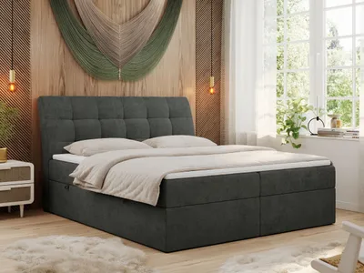 Produktbild von Boxspringbett 160x200 mit Matratze, Bett mit Multipocket - Matratze H4 und Topper, Polsterbett 160x200 mit Bettkasten und Kopfteil, DIEGOS - 160x200 - Dunkelgrau - Struktur - H4