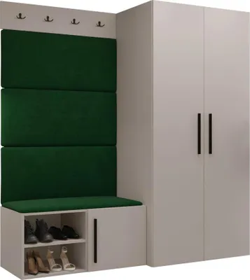 Produktbild von MIRJAN24 Garderoben-Set Medi I, Schuhschrank, Kleiderhakenbrett, 4x Paneel 84x42, 4 Kleiderhaken (Farbe: Cashmere, Manila 35)