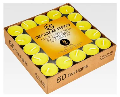 Produktbild von Citronella Teelichter, 100er- oder 50er-Pack mit 4 oder 8 Stunden Brenndauer (8 Stunden x 50)