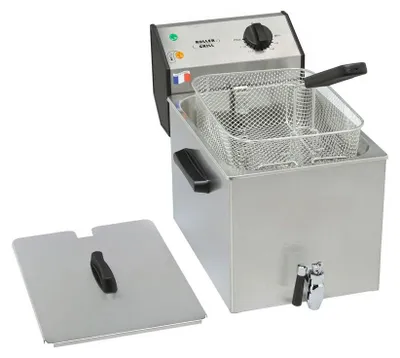 Produktbild von Edelstahl Fritteuse 8 Liter - 1 Becken, mit Ablasshahn, 230 V
