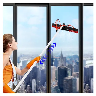 Produktbild von Fensterreinigungsset mit Verstellbarer Teleskopstange, 1-7,4m, Solarpanel-Reinigungsbürste, Aluminium-Legierung, 20m Wasserschlauch, 180° drehbarer Bürstenkopf, Rot Schwarz Silber