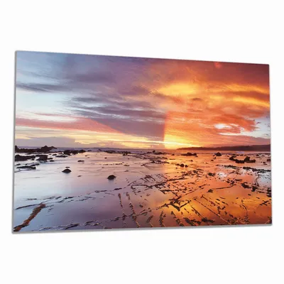 Produktbild von Wallario Herdabdeckplatte aus Glas, Größe 90 x 52 cm 1-teilig, Motiv Wattwanderung am Meer bei Sonnenuntergang