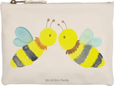 Produktbild von Mr. & Mrs. Panda Kosmetiktasche Biene Liebe Größe M - Weiß - Geschenk, Federmappe, Kulturbeutel, Pouch, Kulturtasche, Federtasche, Schlampermäppchen