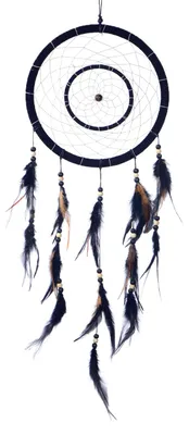 Produktbild von Traumfänger für gute Träume mit Perlen und echten Federn schwarz Ø 28 cm