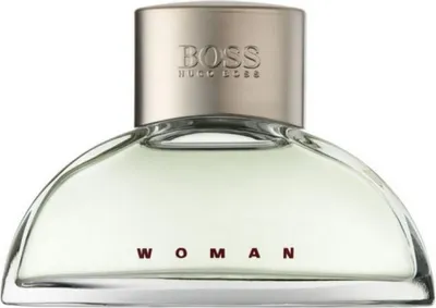 A clear, front-facing studio shot of a Hugo Boss Woman Eau De Parfum spray bottle against a white background.