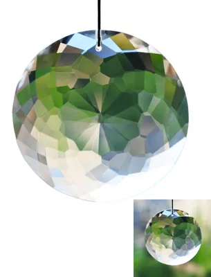 Glasanhänger Bauhinia rund 76 mm Regenbogenornament 1 Stück