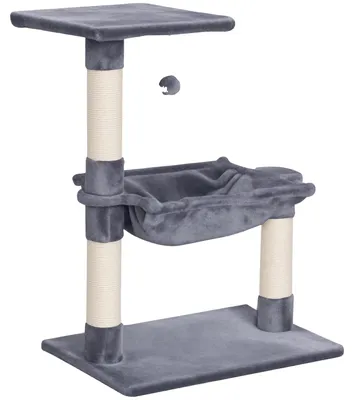 Image de Arbre à chat, design à plusieurs niveaux, hamac confortable, gris, 50 x 36 x 70 cm
