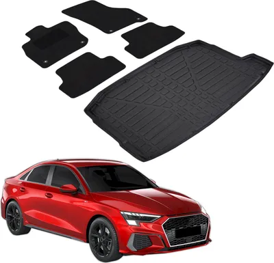 Produktbild von Kofferraumwanne Fußmatten Set Für Audi A3 8Y Ab 2021 4 Türer Stufenheck, Genaue Passform