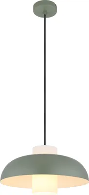 Produktbild von Globo Lighting Hängeleuchte Metall grün matt, Metall grün matt, Glas opal, Kabel Textil schwarz, Höhe kürzbar, ø: 380mm, H: 1200mm, Abmessungen Zylinder: DM: 11cm, H: 20 cm, exkl. 1x E27 60W 230V