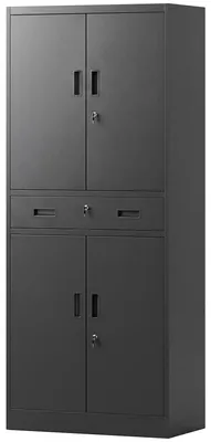 Produktbild von HOMCOM Metallschrank 180 cm, abschließbare Türen, Schublade, Schwarz