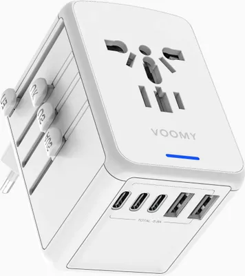 Produktbild von VOOMY Reiseadapter Weltweit - Universal Reisestecker für 170+ Länder - Europa, USA, Mexiko, Australien - Universal all in one Travel Plug Adapter mit 5 USB ports