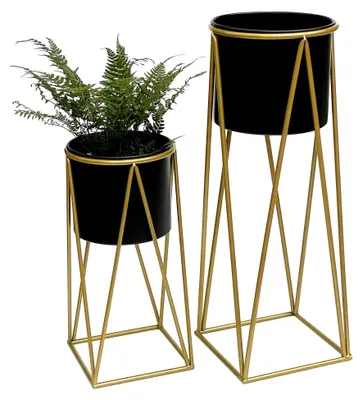 Produktbild von Blumenhocker mit Topf Metall Gold Schwarz 2er Set