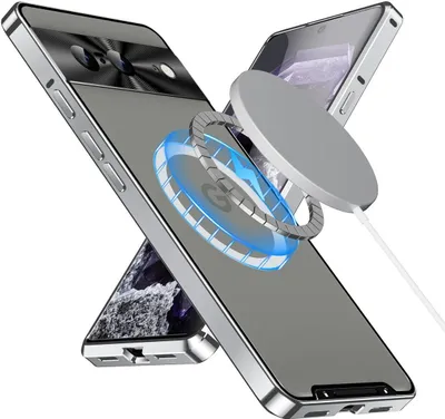 Immagine prodotto di Custodia in metallo per Google Pixel 8 traslucida opaca con bobina magnetica e protezione della fotocamera Argento