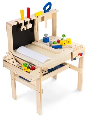Immagine prodotto di Cassetta degli attrezzi in legno, banco da lavoro con accessori, per bambini, giocattolo per la casa