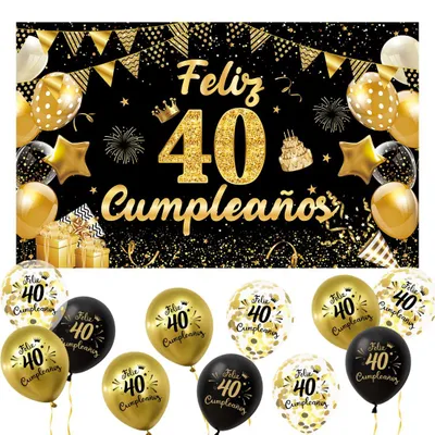 40. Geburtstag Deko Set: Banner + 15 Ballons, Schwarz-Gold