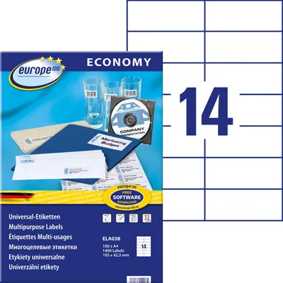 Obrázek produktu pro Avery ELA038, Bílá, Samolepicí štítek, A4, 10,5 cm, 4,23 cm, 1400 kusů