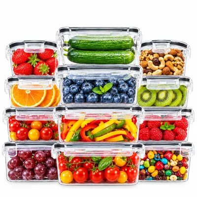 Produktbild von 12er Set Lebensmittelbehälter, BPA-frei, luftdicht, Frischhaltedosen für Küche, Kühlschrank, Getreide, Obst, Mikrowelle & Gefrierschrank, KI-generiertes Bild