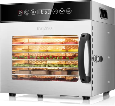 Obrázek produktu pro Sušička potravin, nerezová ocel, 600 W, s 8 patry, profesionální sušička potravin, digitální časovač, regulace teploty, ochrana proti přehřátí