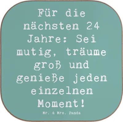 Produktbild von Mr. & Mrs. Panda Untersetzer für Gläser Spruch 24. Geburtstag Mutig Träumen - Meeresbrise - Geschenk, Tischuntersetzer, Alter, Liebe, Geburtstagsgeschenk, Jubiläum, Tasse