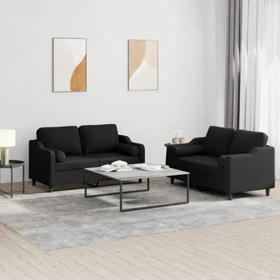 Produktbild von Design 2-tlg. Sofagarnitur mit Kissen Schwarz Stoff, Schlafsofas 2024 Neu