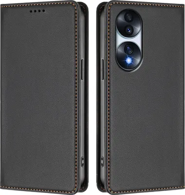 Produktbild von Handyhülle für Honor 70, Kunstleder Klapphülle Stoßfeste Magnetische Hülle mit Ständer Schwarz
