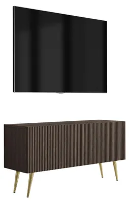 Imagen del producto de Mueble de televisión en roble Dunin, con patas inclinadas doradas, 100 x 32 x 52 cm
