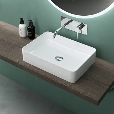 Produktbild von Mai & Mai Waschbecken Aufsatzwaschbecken Hängewaschbecken BTH: 50x35x11cm Waschschale Waschbecken aus Keramik Weiß Brüssel105