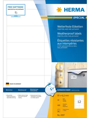 Produktbild von HERMA Inkjet Folien-Etiketten, 97,0 x 42,3 mm, weiß
