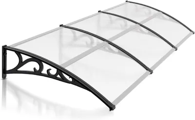 Produktbild von Vordach für die Haustür 300x100 cm aus Polycarbonat, Pultvordach mit 6 mm Dicke, transparente Halterung, witterungsbeständig, Schutz vor Regen, Schnee und UV-Strahlen