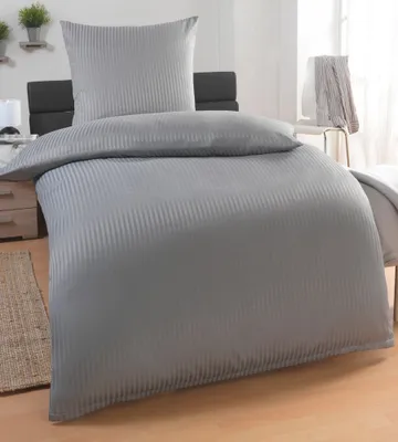 Produktbild von MALIKA® Damast Hotelbettwäsche | Satin Bettwäsche 135x200 mit 80x80 Kissenbezug | Bettwäsche mit Baumwolle für ein besonders wohliges Hautgefühl, Farbe:Grau Reißverschluss, Größe:135x200 + 80x80