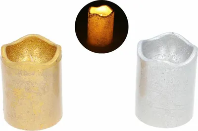 Zdjęcie produktu dla świeca  10szt. woskowa led złota/srebrna 7x9cm