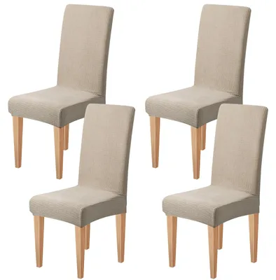 Produktbild von Stuhlhussen, 4er-Set, Stretch-Stuhlhussen, elastische moderne Hussen, elastische Stretch-Stuhlhussen, Stuhlhussen, sehr pflegeleicht und strapazierfähig, universell (Khaki, 4 Stück)