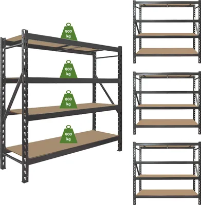 Produktbild von 4x Schwerlastregal Emil 180x190x60 cm 3200 kg aus Stahl Stecksystem 4 Fachböden Pickregal Lagerregal