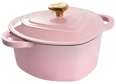 Produktbild von BELIANI Bratentopf Rosa Gusseisen Emailliert Herzform mit Deckel für Backofen und alle Herdarten PFAS-frei Modern Schmortopf Kasserolle Bräter