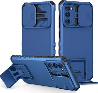 Immagine prodotto di Custodia per Samsung Galaxy S20 FE/S20 FE 5G/S20 FE 2022 robusta a doppio strato, protezione militare con kickstand e protezione fotocamera scorrevole blu