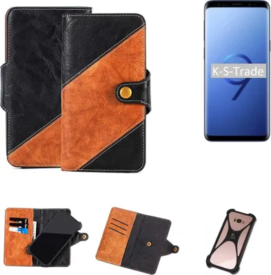 Produktbild von K-S-Trade Handyhülle Schutzhülle Bookstyle Case Wallet-Case kompatibel mit Samsung Galaxy S9+ Handy Cover Bumper Klapphülle schwarz hellbraun 1x