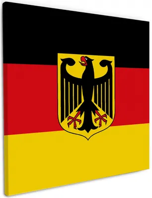 Produktbild von Wallario Premium Leinwandbild Deutsche Flagge mit Wappen in Größe 50 x 50 cm