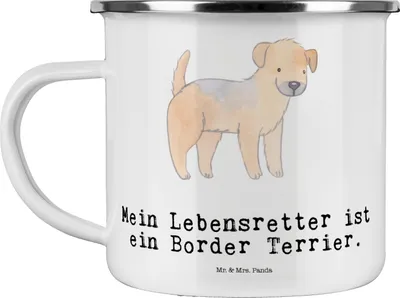 Produktbild von Mr. & Mrs. Panda Teetasse Border Terrier Lebensretter - Weiß - Geschenk, Emaille Becher, Kaffeepott, Tasse, Emailletasse, Pott
