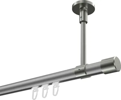 Produktbild von Interdeco Innenlaufstange / Gardinenstange mit Innenlauf Silbergrau / Edelstahl-Optik, Typ Sonette Santo (Kappe) Deckenmontage, 20 mm Ø 1-läufig, 100 cm