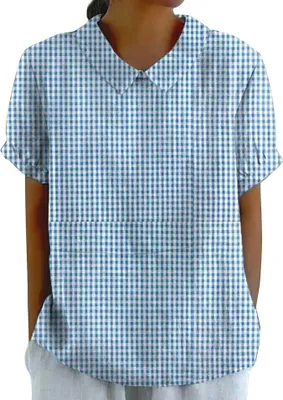Produktbild von Damen Mit Print Sommer Bluse Lässiges Farbblock-/ lockere, Bequeme Kurzarm-Tops mit V-Ausschnitt