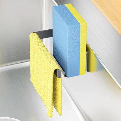 Imagen del producto de Soporte adhesivo para esponjas de cocina, de acero inoxidable, 2 en 1, color
