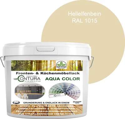 Produktbild von 2 Liter + Anlauger - Contura Küchenmöbellack RAL Möbellack SEIDENMATT SET Möbelfarbe Holzlack Buntlack Küchenlack - RAL 1015 Hellelfenbein