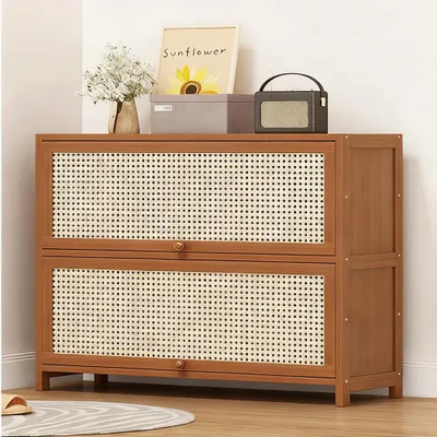 Produktbild von Schuhregal Eingangsschuhschrank Schuhaufbewahrung Schuhschrank Rattanimitat Flurschuhschrank 5 Etagen 102*32*73cm  /CSXG5-100/