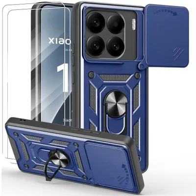 Image de Coque + 2 Verres Trempés pour Xiaomi 15, Protection Antichoc Anti-Rayure Rigide Bleu Marine
