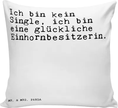 Produktbild von Mr. & Mrs. Panda Kuschel Kissen Ich bin kein Single,... - Weiß - Geschenk, Sofa, Zitate, kuschelkissen 40x40, Sofakissen, Einhorn, couchkissen, Freunde, witzig, Realität