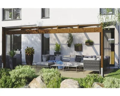 Produktbild von Terrassenüberdachung SKAN HOLZ Novara mit Pfostenlaschen 557x259 cm nussbaum