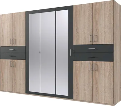 Produktbild von Kleiderschrank Taiga Drehtürenschrank mit Spiegel Ausführung wählbarEiche Sägerau / graphit