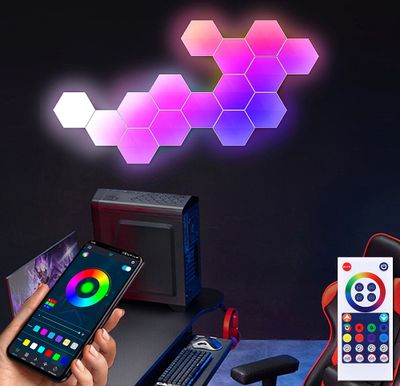 Chytré osvětlení pro párty LED nástěnné světlo pro herní místnosti RGB Hexagon Panel Wall Deco Wall Light, WIFI připojení, balení 10 ks